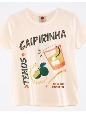 FARM Rio Cream Caipirinha Graphic Tee with Green and Coral Accents
